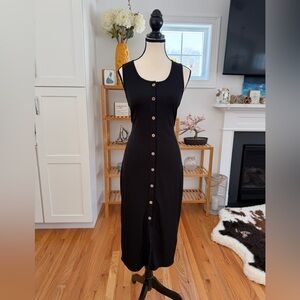 Cupshe Black Ribbed Tank Style Fitted  Button Midi Dress (NWOT)
